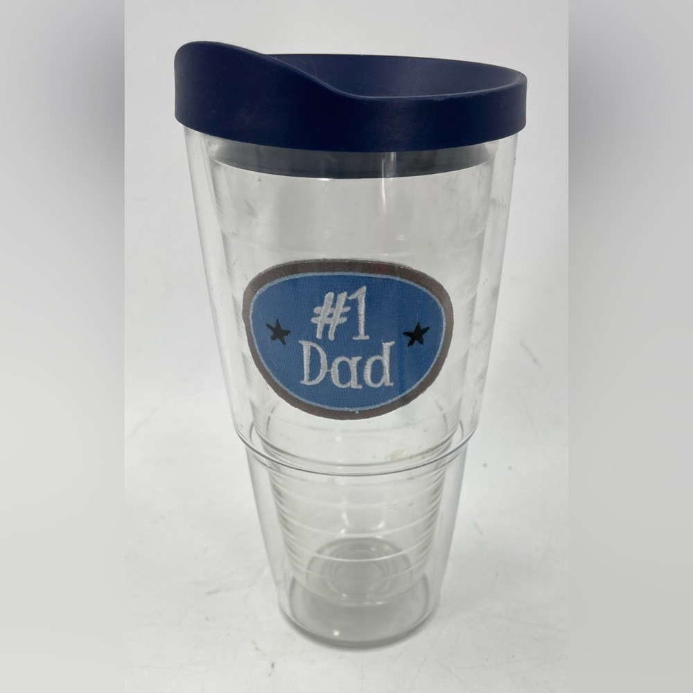 Tervis 24 oz Insulated Tumbler Blue Lid “#1‎ Dad” Blue Oval Embroidered Patch